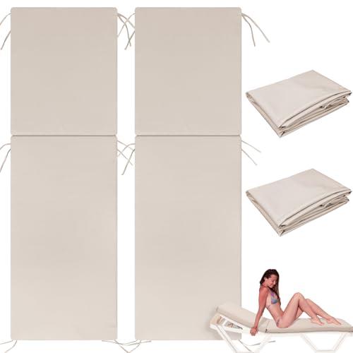FuWeave 1 Pcs Waterproof Chaise Lounge Cushion Cover Outdoor (Not Includes Cushion) 72 x 21 x 3 Inch Chair Replacement Cover Chaise Slipcover with Zipper Ties for Patio Pool (Beige)