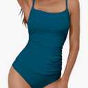 Eomenie Women's Swimsuit Tankini Tummy Control Bathing Suits Two Piece Full Coverage Slim Swim Suits with High Waisted Bottom S