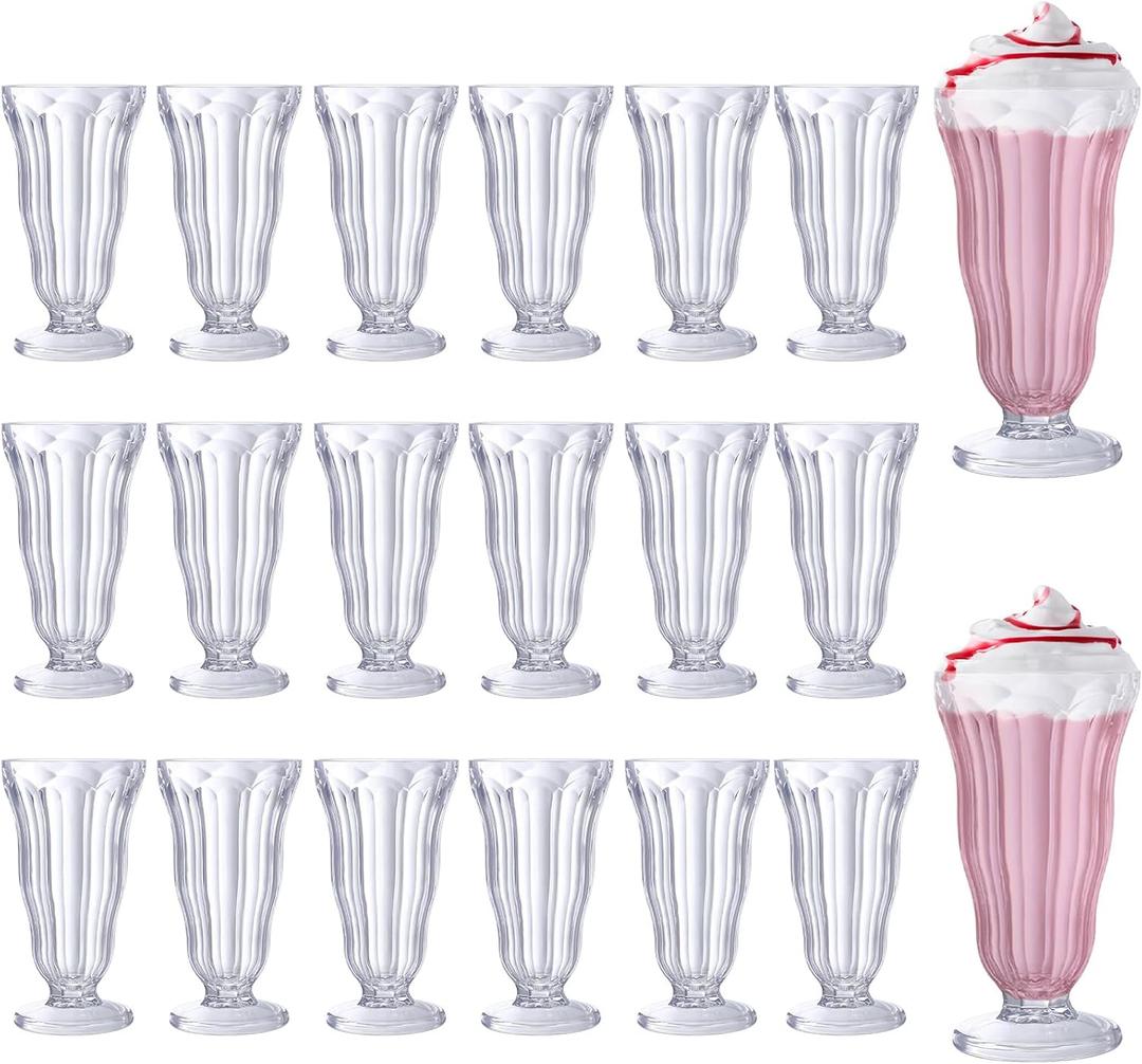 Mifoci 20 Pcs Milkshake Glasses 16 oz Old Fashioned Soda Glasses Footed Ice Cream Cups Clear Thick Plastic Fountain Cups for Juice Sundae Milk Tropical Drinks Party, 6.7 Inches X 3.5 Inches