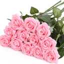 IPOPU 12Pcs Pink Roses Artificial Flowers Pink Flowers Artificial for Decoration Real Touch Silk Flowers Floral Arrangement for DIY Wedding Bridal Shower Centerpieces Party Decorations (Light Pink)