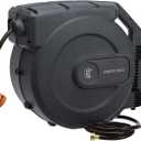 Giraffe Tools Retractable Garden Hose Reel 1/2 Inch x 155 with 5 ft Leader Hose, Heavy Duty, Any Length Lock, Slow Return System, Wall Mounted and 180 Deg Swivel Bracket (155FT, Dark Grey)