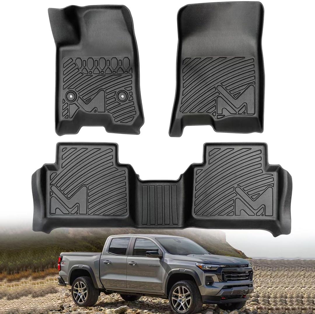 TPE Automotive Floor Mats Custom for 2023-2026 Chevy Colorado & GMC Canyon Crew Cab, All Weather Cover Protection Waterproof Black Floor Liner Front & Rear Row Full Set Car Mats, 3PCS