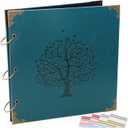 Photo Album DIY Scrapbook - 12x12 inch 50 Pages Vintage Leather Cover Three-Ring Binder Family Picture Booth Albums with 408pcs Self Adhesive Photos Corners for Memory Keep, Tree (Jasper Green)