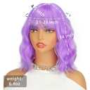 Purple Wig with Bangs Short Light Purple Wigs for Women, Lavender Purple Bob Wavy Wig Synthetic Cosplay Wigs for Party Halloween Party