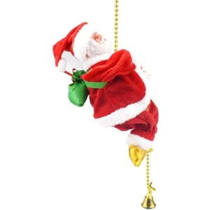 Climbing Santa Claus 9" Christmas Ornament Xmas Decoration Climbs Up and Down Battery Operated Toy with Light Music and Sound Animated Climbing on Beads Musical Moving Figure Xmas Christmas Ornament