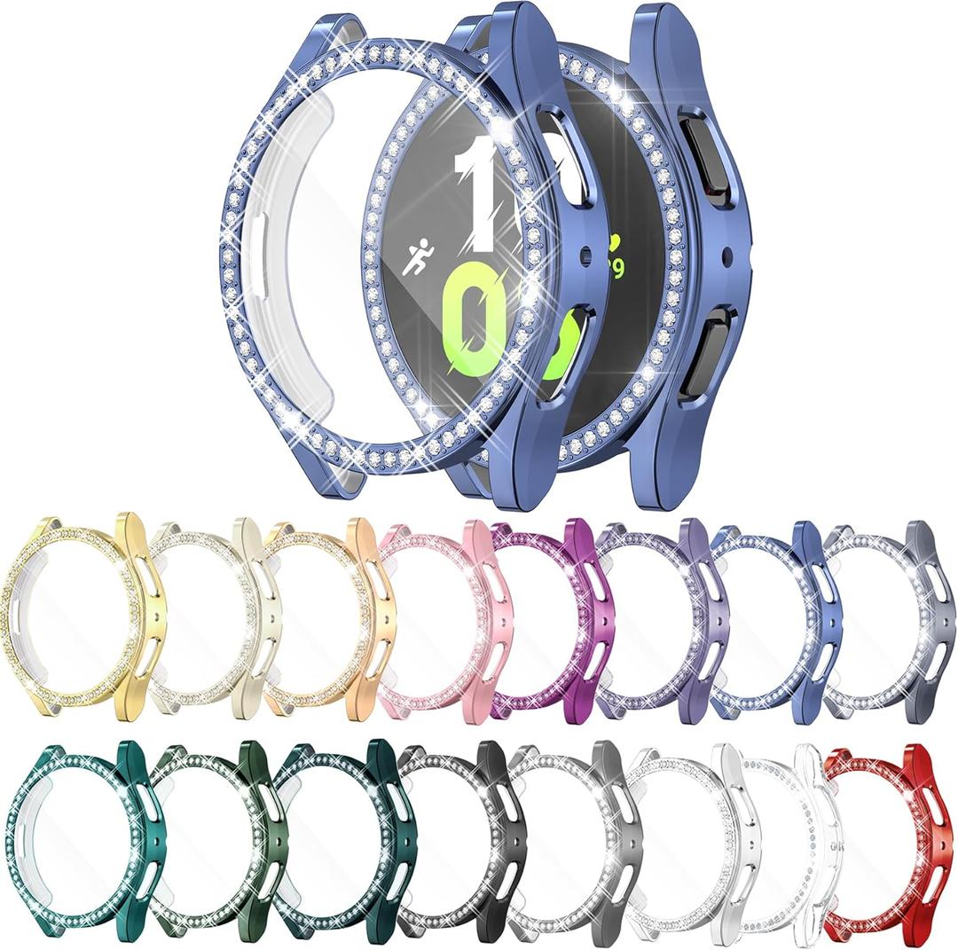 [16 Pack] Screen Protector Compatible with Samsung Galaxy Watch 5/4 44mm, Bling Glitter Case TPU Soft Cover Full Protection with Crystal Rhinestone (16 Colors)