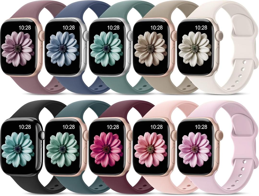 Patenting 10 Pack Sport Bands Compatible with Apple Watch Bands Women Men 40mm 41mm 38mm 45mm 44mm 42mm 46mm 49mm,Silicone iWatch Bands Waterproof Strap for iWatch Series 10 9 8 7 6 5 4 SE Ultra