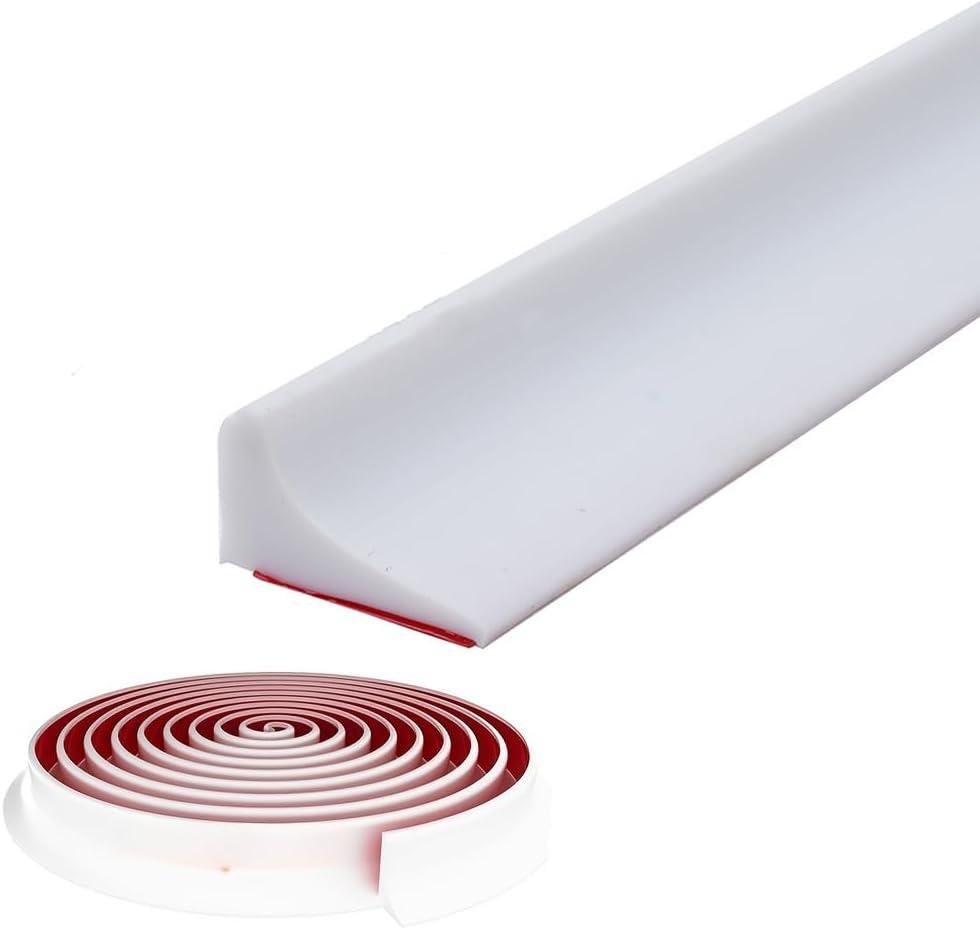 Shower Threshold Water Dam,Self Adhesive Silicone Waterproof Barrier Bathroom and Kitchen Shower Water Stopper Guard for Dry And Wet Separation Caulk Seal Strip Edge Trim(98Inch, White)