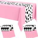 Remagr 8 Pcs 54 x 108 Inch Cow Print Tablecloth Party Decor Western Table Runner Cowboy Cowgirl Plastic Rustic Disco Table Cover Highland My First Rodeo Baby Shower Farm Holiday (Pink)