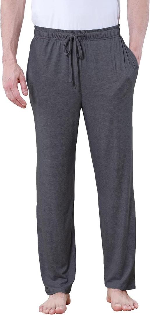 DITOK Men's Lightweight Pajama Pants Soft Lounge Sleep Joggers Adjustable Drawstring & Pockets All-Season Sleepwear (01 Dark Grey)