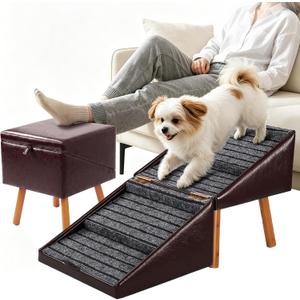 Dog Ramp for Couch,Faux Leather 2-in-1 Pet Stairs & Ottoman Dog Stairs
17.13" H 4-Step Faux Leather dog Stairs Dog Steps For Couch For Puppy Senior Injured Dogs