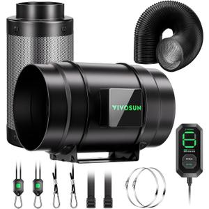 VIVOSUN Smart Air Filtration G8 Kit 8", AeroZesh G8 Inline Duct Fan with E12 Speed Controller, Carbon Filter & 25' Ducting, Cooling & Ventilation System for Grow Tents, Indoor Gardening, Hydroponics