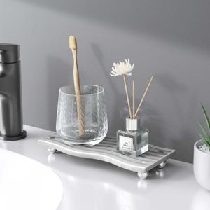 Water Absorbing Stone Tray for Sink, Diatomite Drying Stone for Kitchen Bathroom Counter, Decorative Raised-Feet Vanity Tray, Sink Caddy Organizer for Dish Soap & Sponge Holder [Grey, 9'' x 4'']