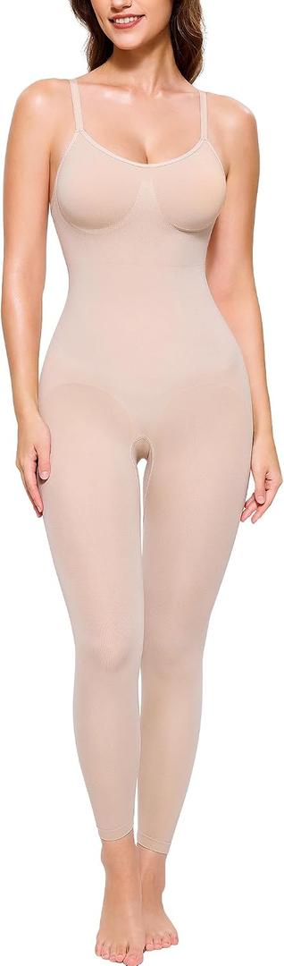 BRABIC Tummy Control Shapewear for Women Compression Leggings Full Body Seamless Faja Body Shaper Bodysuit (Beige, L)