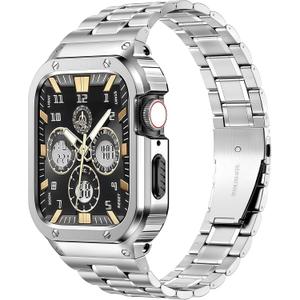MioHHR Stainless Steel Watch Band with Case Compatible with Apple Watch Ultra3/2/1 Series 11 10 9 8 7 6 5 4 3 2 1 SE3/2/1, Metal Strap with Protective Cover for iWatch 49mm Men