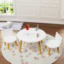 UTEX Kids Wood Table and Chair Set, Kids Play Table with 2 Chairs,3 Pieces Wood Round Table for Toddlers, Girls, Boys,White