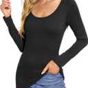 Amoretu Long Sleeve Tshirt Going Out Tops Crew Neck Plain Tee Shirt for Women Black Large