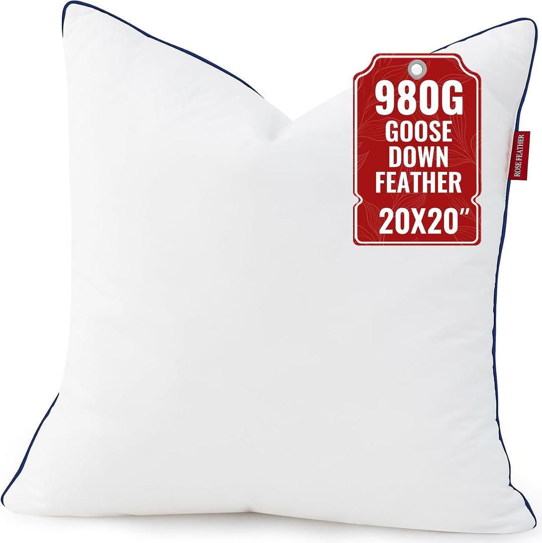 Down Pillow Inserts 20x20, 100% Goose Down Feather Throw Pillows Inserts - Ultra Plush, Decorative Pillow Insert with Soft Cotton Cover for Couch, Sofa, Bed, Living Room (Pack of 1)