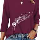WIHOLL Womens 3/4 Length Sleeve Tops Crewneck Graphic Tees Casual Tunic Tops to Wear with Leggings Fashion Clothing Outfits (Purple, M)