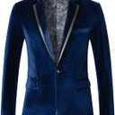 THWEI Mens Velvet Blazer Sport Coat Tuxedo Jacket for Prom Wedding Party Dinner, L