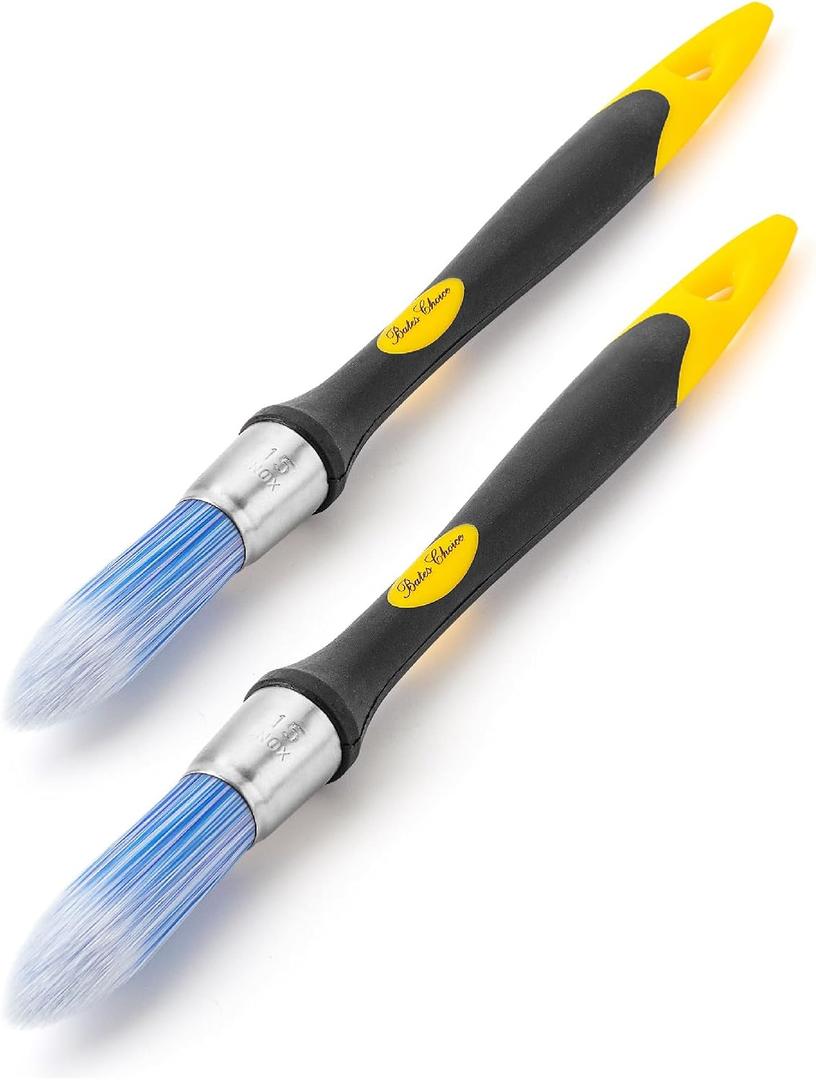 Bates- Trim Paint Brush Set, 0.45 Inch, 2 Pack, Ergonomic Non-Slip Handle, Synthetic Bristles, Trim Brushes for Painting (Yellow-black)