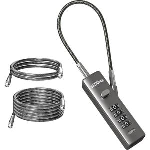 Cable Locks with Combination, Bicycle Lock, Suitcases Lock, Comes with 3 Different Lengths of Cables, Reconfigurable 4-Digit Password Lock, Zinc Alloy Reinforced Lock Body (Gun-Grey)