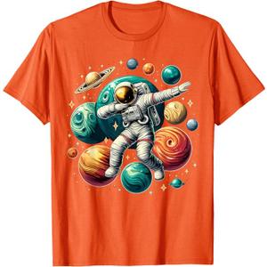 Astronaut Dabbing Planets Astronaut Science Space T-Shirt (Small, Black)