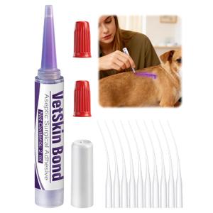 1 Pack 2ml Veterinary Surgical Skin Glue with 10 Applicators, Strong Surgical Adhesive, Blue-Tinted Fast-Acting Tissue Wound Glue, Up to 20 Applications, Ideal for Dogs & Cats Essential Care
