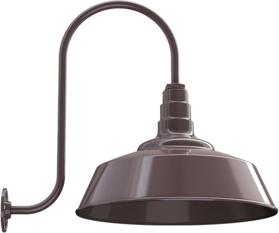Steel Lighting Co. Redondo Barn Light | Outdoor Wall Mounted | 20 inch Dome | Upslope Gooseneck | Large Farmhouse Warehouse Light Made in America | Dark Bronze Exterior/Dark Bronze Interior