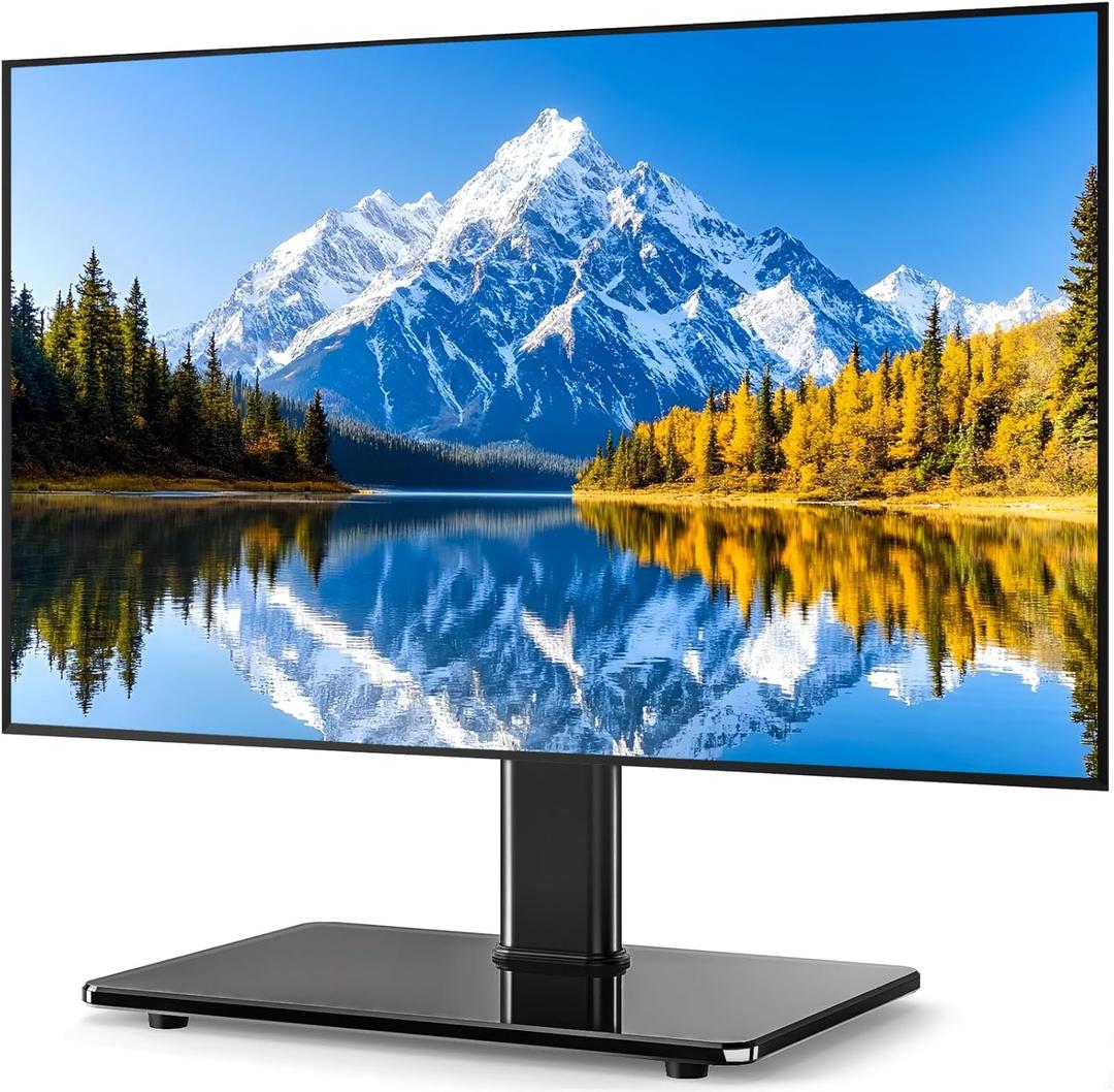 5Rcom Universal Swivel TV Stand for 27-60 inch Curved/Flat Screen TVs, Table Top TV Base Replacement Holds up to 88 lbs, Height Adjustable TV Stand Mount with Tempered Glass Base, MAX VESA 400x400mm