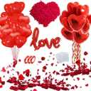 50 6-inch red Heart Balloons Latex，18-inch 10Pcs red Heart Balloons Foil ，42-inch 1Pcs red Love Balloon，Red Petals Kit for Valentines Day,Propose Marriage,Wedding Party