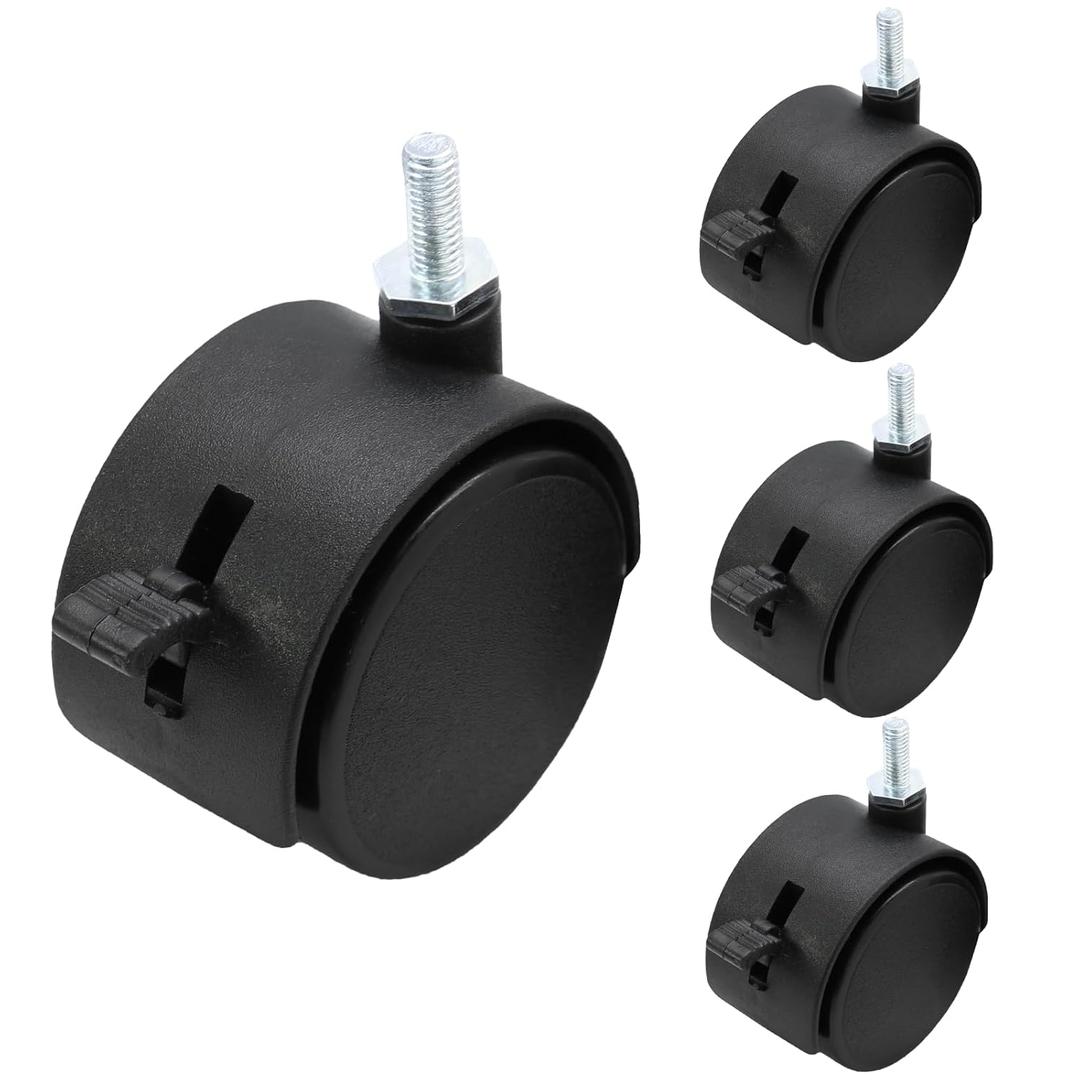 4pcs 2 Inch Swivel Caster Wheels, M6 Threaded Stem Caster Wheels with Brake, Heavy Duty Casters, Black Nylon Wheel Replacement for Furniture, Table, Cabinet, Shelf