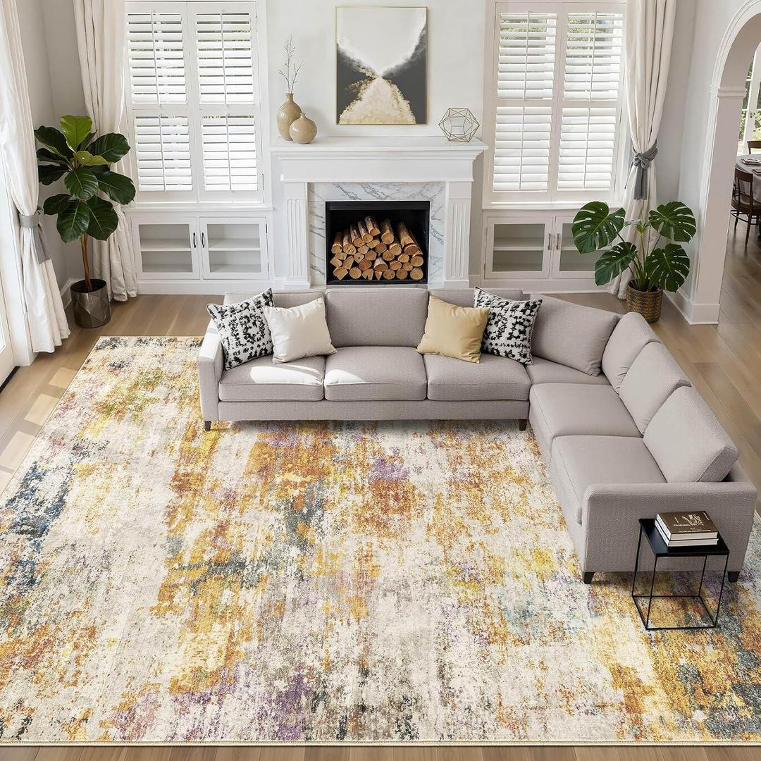 Large Area Rugs 12x15: Washable Abstract Modern Soft Rug Stain Resistant Indoor Floor Non Slip Accent Carpet for Living Room Bedroom Nursery Playroom Dining Room Office Dorm Home House- Colorful