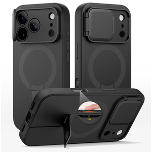 SURITCH for iPhone 17 Pro Max Case with Camera Control Cover, Camera Cover and Adjustable Kickstand, Compatible with MagSafe, Shockproof Bumper Protective Cases 6.9 Inch, Black