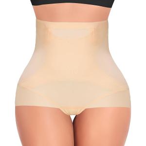 GTYOON Shapewear Tummy Control Underwear for Women Seamless Shaping High Waisted Panties Slimming Stripe Lace Panty (US, Alpha, X-Large, Regular, Regular, Beige-high control) XL