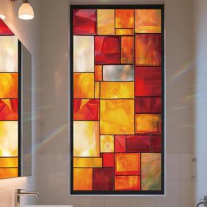 Stained Glass Window Privacy Film Static Cling - Rainbow Glass Decorative Sun Blocking Window Covering, Non-Adhesive Removable Stickers for Home & Office, 17.5" x 39.3" (Color 11)