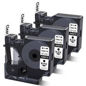 Compatible DYMO D1 Label Tape Black on Clear Replace for DYMO Label Maker Refills 45010 S0720500, 1/2Inch x 23Ft for Dymo LabelManager 160 210D 280 360D Labeler, 3-Pack