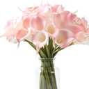 SITUMEIZI 24 PCS Pink Fake Flowers Artificial Calla Lily Silk Flowers Real Touch for Mother's Day Easter Home Kitchen Decor Wedding Bouquet Office Spring Decoration