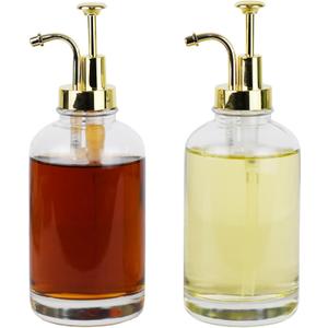 16.9 oz Syrup Dispenser with Pump, Syrup Bottle with Gold Pumps 2-PackPump Glass Syrup Bottle, Coffee Syrup Dispenser for Coffee Bars (Gold-2Pack)