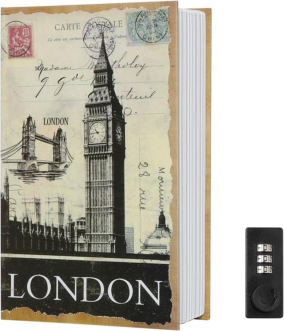 Diversion Book Safe Storage Box, Secret Safe Can with Combination Code, Hidden Safe，Stash Safe Box, Secret Safe Containers for Money, Jewelry Documents or Valuables, London