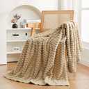 Puncuntex Beige Throw Blanket 90"×90" inches Fuzzy 3D Jacquard Decorative Flannel Fleece Super Soft Plush Cozy Blanket for Couch Sofa Chair Lightweight