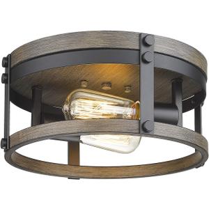 2-Light Farmhouse Flush Mount Ceiling Light, 12 inch Kitchen Ceiling Light, Round Rustic Light Fixtures with Black & Wood Grain Finish for Entryway Hallway, OS-3016BK