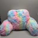 Faux Fur Backrest Pillow for Kids, Teen Reading Pillow with Arms, Fluffy Back Support Pillow for Sitting Up in Bed/Couch, Bed Wedge Pillow for Girls, Reading & Bed Rest Pillows (Pink)