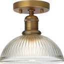 Yosoan 1-Light Vanity Indoor Hallway Ceiling Light, Flush Mount Single Modern Hardwired Vintage Industrial Retro Clear Striped Bowl Shade Farmhouse Lamp for Corridor Kitchen Bathroom Bedroom(Antique)