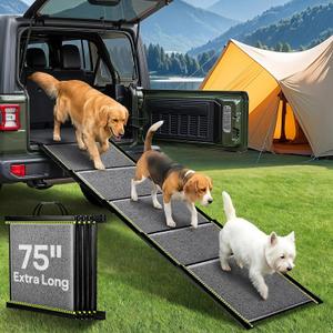 75'' Extra Long Telescoping Dog Ramp, 20" Wide Dog Car Ramp for Large Dogs Telescoping Dog Car Ramp, Up to 250 LBS, Non-Slip Loofah Surface, Portable Outdoor Pet Ramps for Dogs to Get in SUV/Truck/Rv