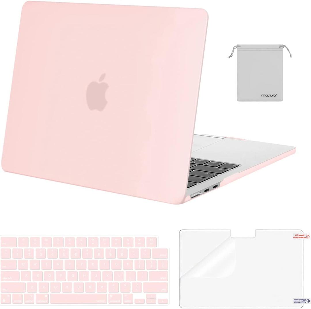 MOSISO Compatible with MacBook Air 13 inch Case 2026 2025 2024 2023 2022 M4 A3240 M3 A3113 M2 A2681,Plastic Hard Shell&Keyboard Cover&Screen Film&Pouch for MacBook Air 13.6 inch Case, Chalk Pink