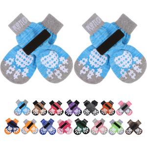 PUPTECK Anti-Slip Dog Socks with Double Sides Grips for Small Medium Large Dogs Hardwood Floors Prevents Licking, Dog Shoes for Hot Pavement Traction Control Paw Protector for Senior Dogs, Blue S (Small (4 Count))