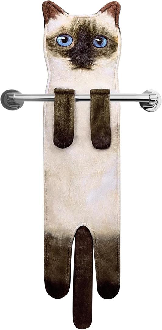 Cat Funny Hand Towels for Bathroom Kitchen- Cute Decorative Kitten Decor Hanging Face Towels- Unique Housewarming Valentines Mothers Birthday Gifts for Women Mom Cat Lovers (Siamese Cat)