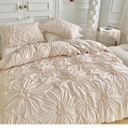 Maylrvjv Beige Duvet Cover King Size - King Comforter Cover Set Flower, 3 Piece Bedding with Zipper Closure, 1 Pinch Pleated Flower Bedding Cover 104x90 inches and 2 Pillow Shams