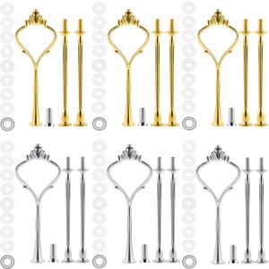 6 Set Tiered Tray Hardware for Cake Stand Mold Crown 3 Tier Cake Stand Fittings Hardware Holder for Wedding and Party Making Resin Cupcake Dessert Platter Serving Stand (Gold & Silver, M)